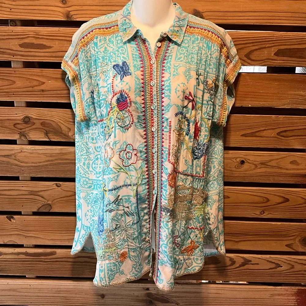 NWT Johnny Was Biya Dionne Silk Blouse Waterscape - Picture 1 of 10